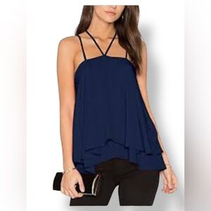 Ally-Magic Women’s Sleeveless Spaghetti Strap Layered Swing Tank Cocktail Blue M
